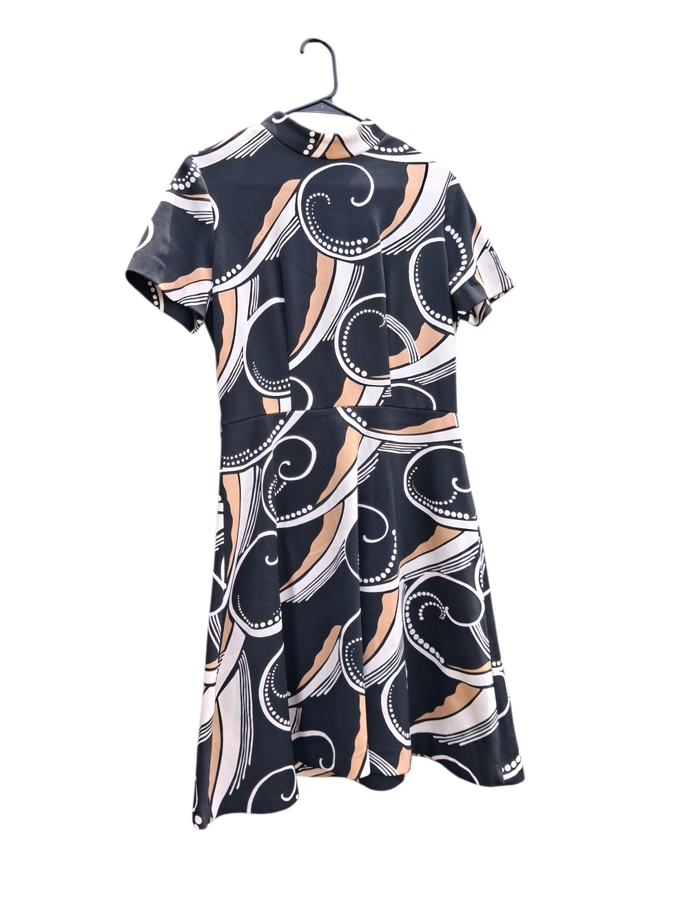 Hand Crafted Black & Beige Asymmetrical Short Sleeve Dress